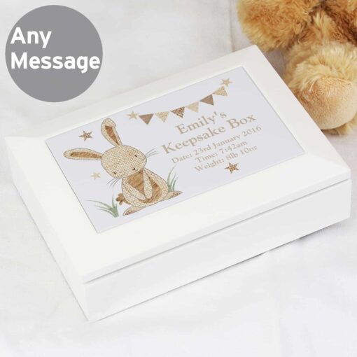 (product) Personalised Hessian Rabbit Wooden Jewellery Box