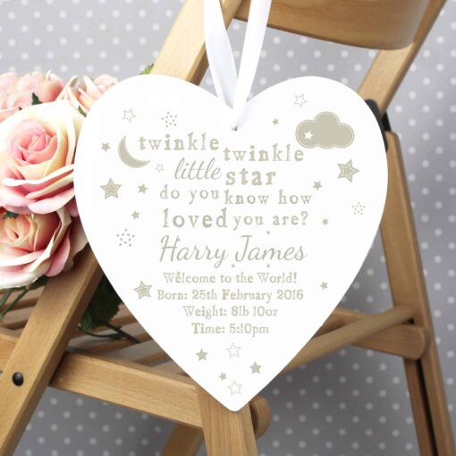 (product) Personalised Twinkle Twinkle Large Wooden Heart Decoration