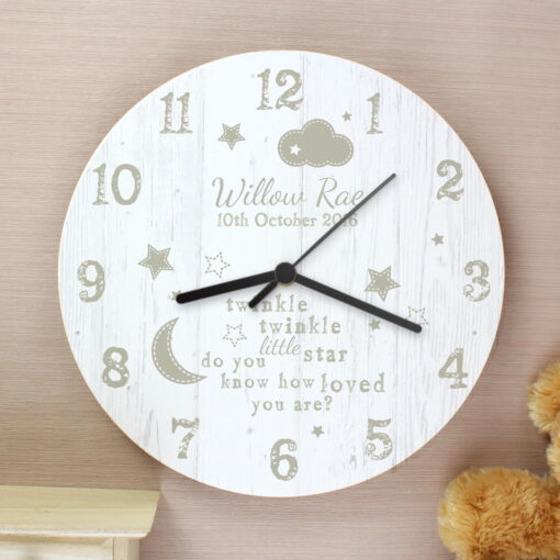 (product) Personalised Twinkle Twinkle Shabby Chic Large Wooden Clock