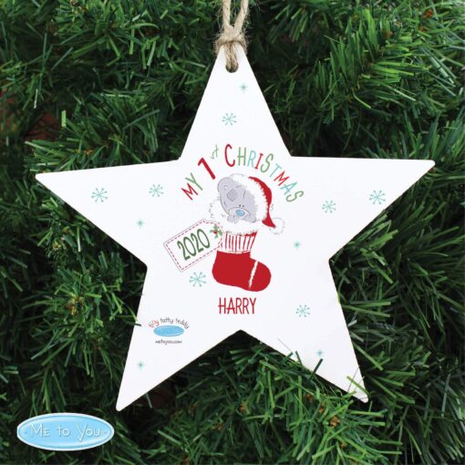 (product) Personalised Tiny Tatty Teddy My 1st Christmas Stocking Wooden Star Decoration