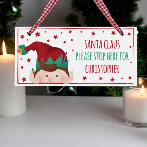 (product) Personalised Christmas Elf Wooden Sign