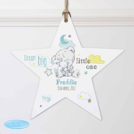 (product) Personalised Tiny Tatty Teddy Dream Big Blue Wooden Star Decoration