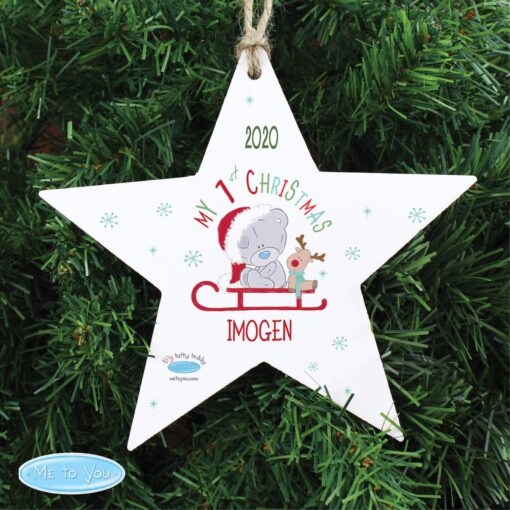 (product) Personalised Tiny Tatty Teddy My 1st Christmas Sleigh Wooden Star Decoration