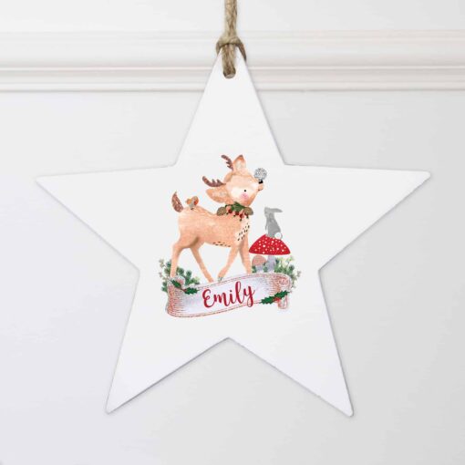 (product) Personalised Festive Fawn Wooden Star Decoration