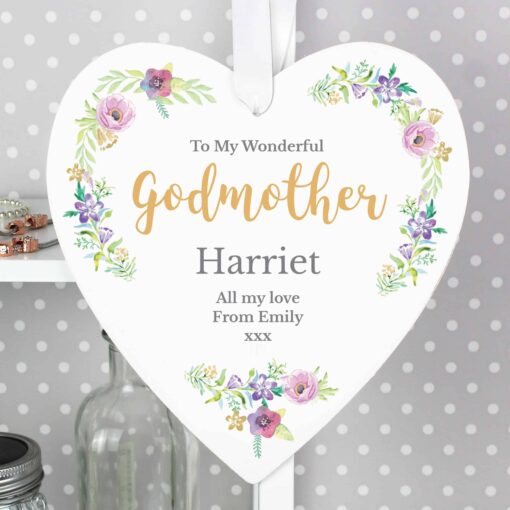(product) Personalised Any Role 'Floral Watercolour' Large Wooden Heart Decoration