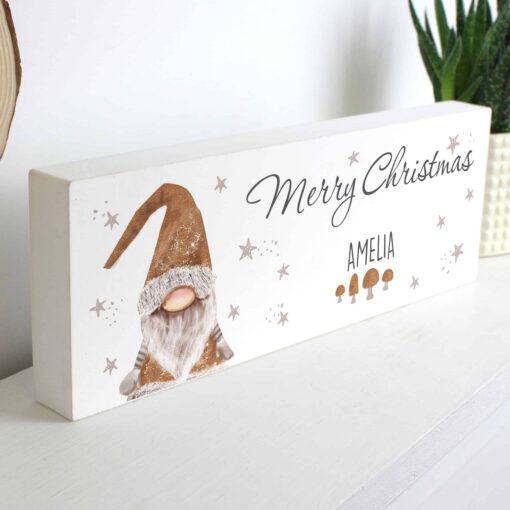 (product) Personalised Scandinavian Christmas Gnome Wooden Block Sign