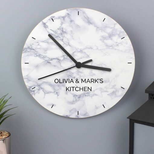 (product) Personalised Marble Effect Wooden Clock