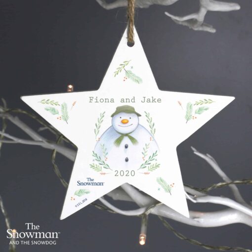 (product) Personalised The Snowman Winter Garden Wooden Star Decoration