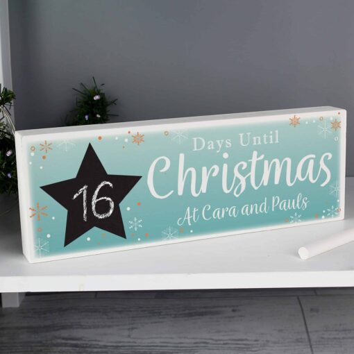 (product) Personalised Christmas Chalk Countdown Wooden Block Sign