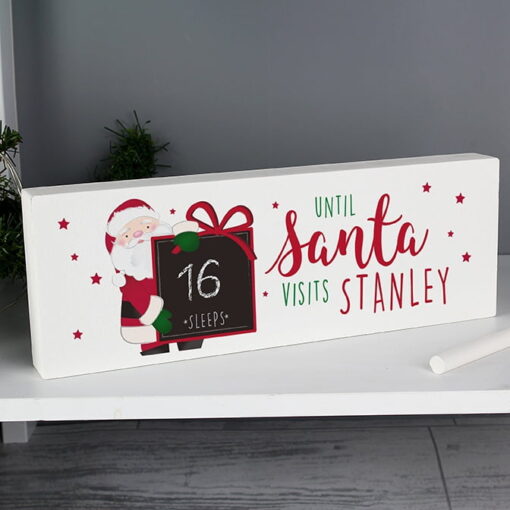 (product) Personalised Santa Christmas Chalk Countdown Wooden Block Sign