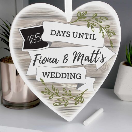 (product) Personalised White Arrow Banner Chalk Countdown Wooden Heart Decoration
