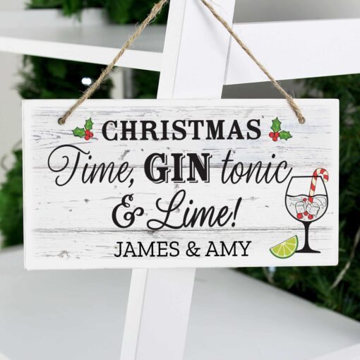 (product) Personalised Christmas Gin Wooden Sign