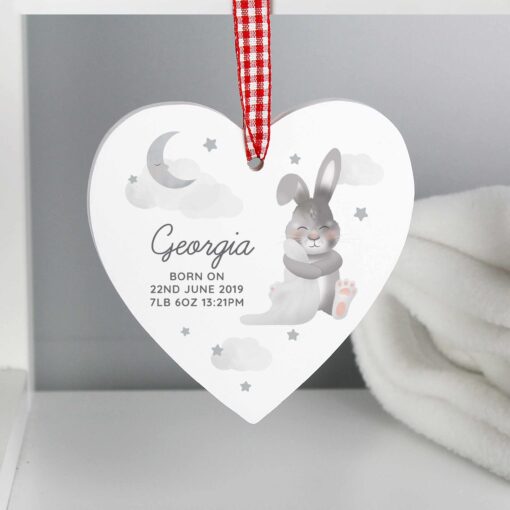 (product) Personalised Baby Bunny Wooden Heart Decoration