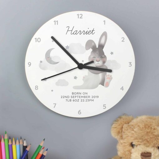 (product) Personalised Baby Bunny White Wooden Clock