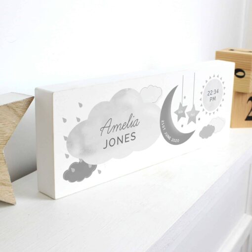 (product) Personalised New Baby Moon & Stars Wooden Block Nursery Sign