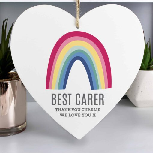 (product) Personalised Rainbow Large Wooden Heart Decoration