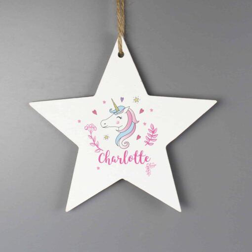 (product) Personalised Unicorn Wooden Star Decoration