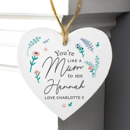 (product) Personalised You're Like A Mum To Me Wooden Heart Decoration