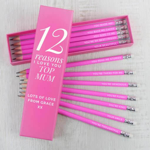 (product) Personalised 12 Reasons Box and 12 Pink HB Pencils