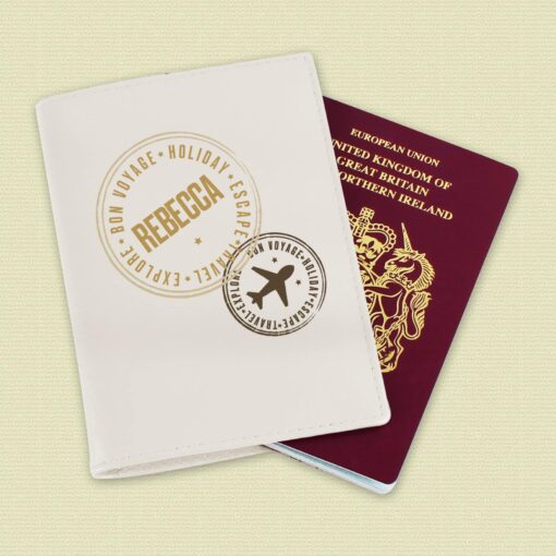 (product) Personalised Stamped Cream Passport Holder