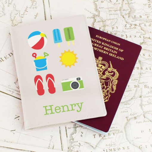 (product) Personalised Bright Travel Cream Passport Holder