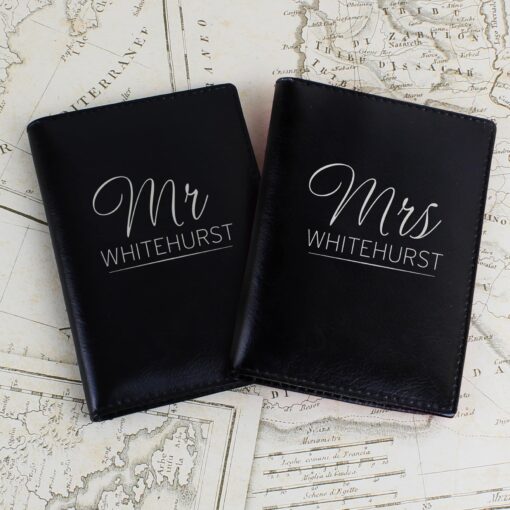 (product) Personalised Mr & Mrs Black Passport Holders