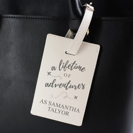 (product) Personalised 'Lifetime of Adventures' Cream Luggage Tag
