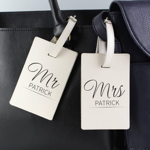 (product) Personalised Couples Classic Cream Luggage Tags