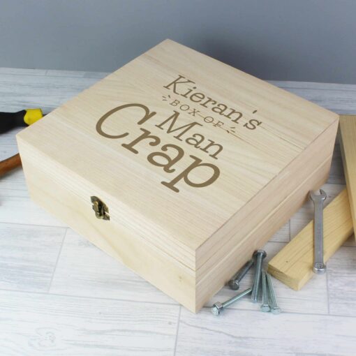 (product) Personalised Box of Man Crap Large Wooden Keepsake Box