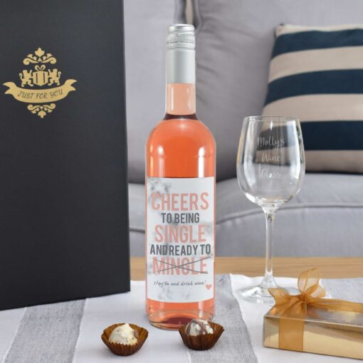 (product) Cheers To Being Single Rose Wine Gift Set