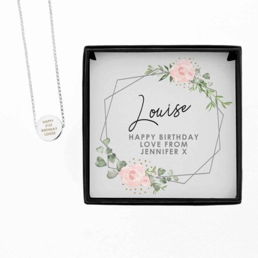 (product) Personalised Abstract Rose Sentiment Silver Tone Necklace and Box