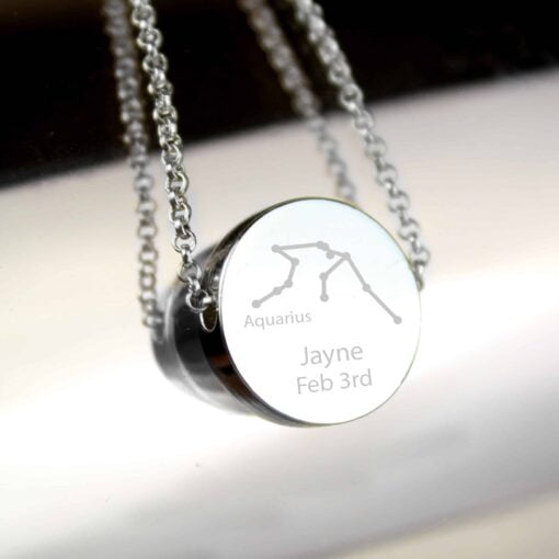 (product) Personalised Aquarius Zodiac Star Sign Silver Tone Necklace (January 20th - February 18th)