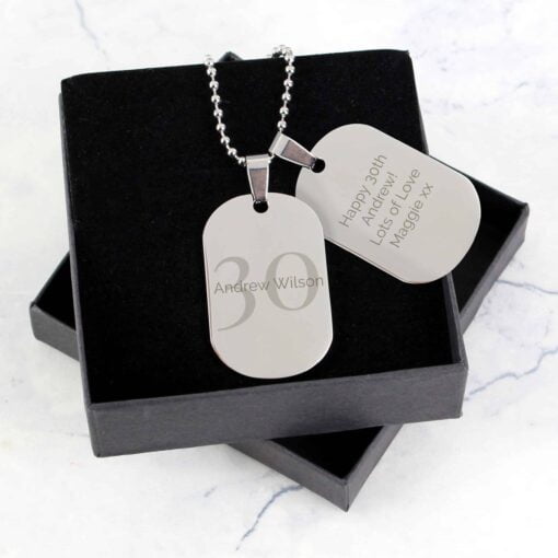 (product) Personalised Big Age Stainless Steel Double Dog Tag Necklace