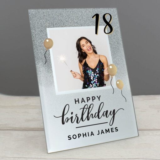 (product) Personalised Birthday 4x4 Glitter Glass Photo Frame