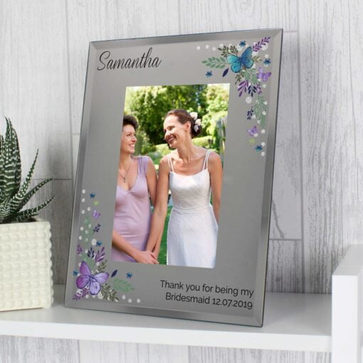 (product) Personalised Butterfly 4x6 Diamante Glass Photo Frame
