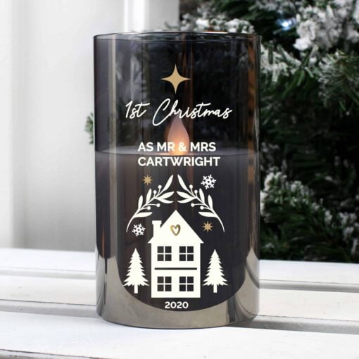 (product) Personalised Christmas Smoked Glass LED Candle