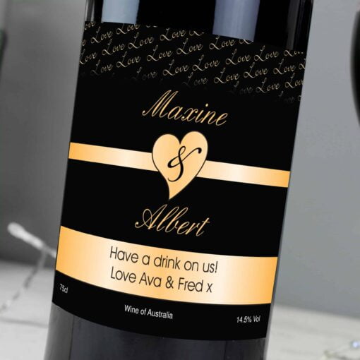 (product) Personalised Couples Heart Red Wine - Black Design