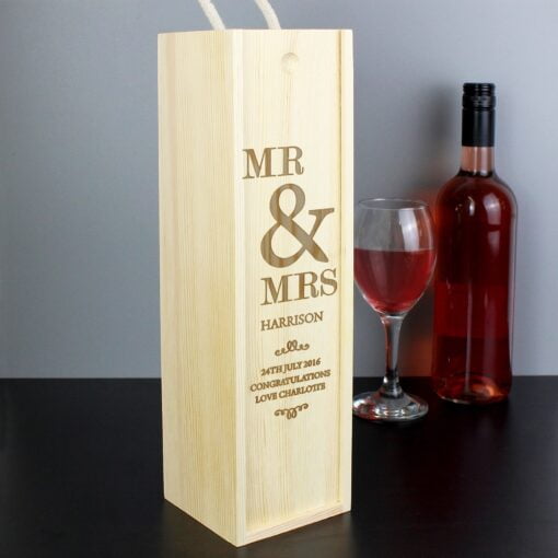 (product) Personalised Couples Wooden Wine Bottle Box