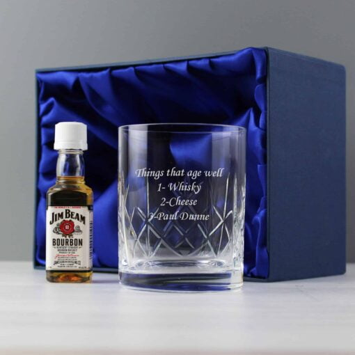 (product) Personalised Cut Crystal Glass & Bourbon Whiskey Miniature Set