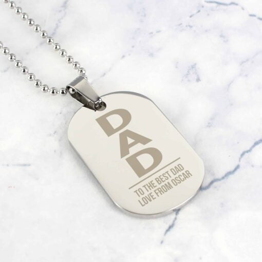 (product) Personalised Dad Stainless Steel Dog Tag Necklace