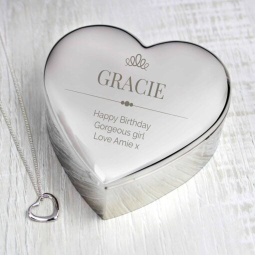 (product) Personalised Elegant Crown Heart Trinket Box & Necklace Set