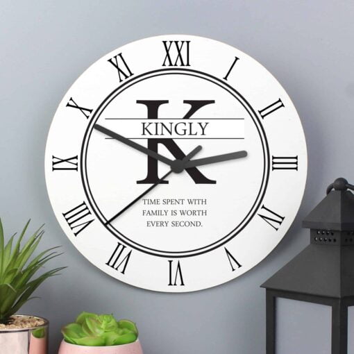 (product) Personalised Family Name & Initial Wooden Clock