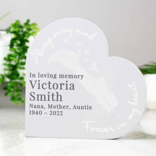 (product) Personalised Feather Free Standing Heart Ornament