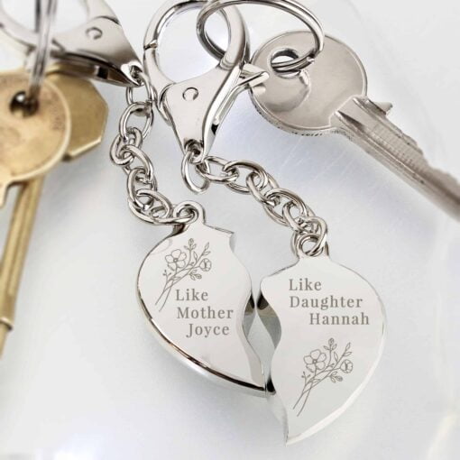 (product) Personalised Floral Mother Daughter Two Heart Keyring