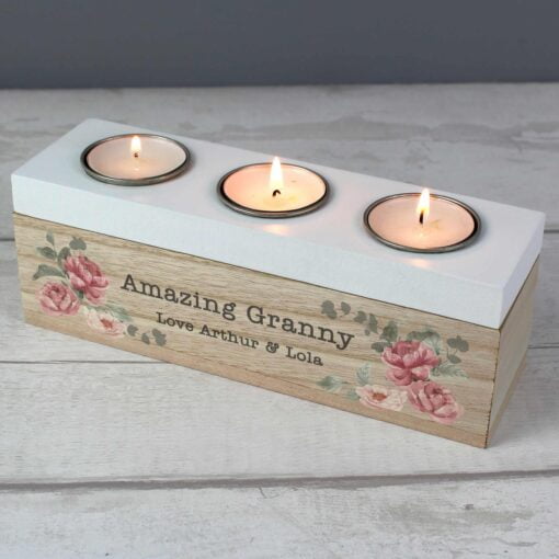 (product) Personalised Floral Watercolour Triple Tealight Box