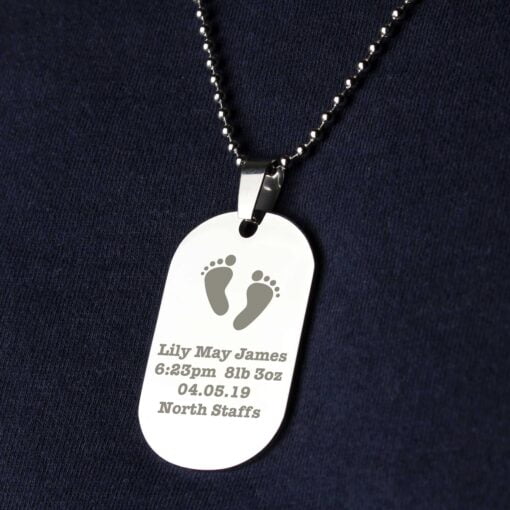 (product) Personalised Footprints Stainless Steel Dog Tag Necklace
