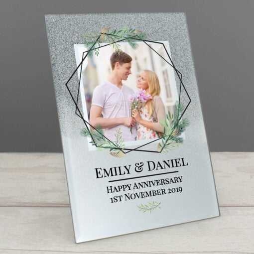 (product) Personalised Geo Leaves 4x4 Glitter Glass Photo Frame