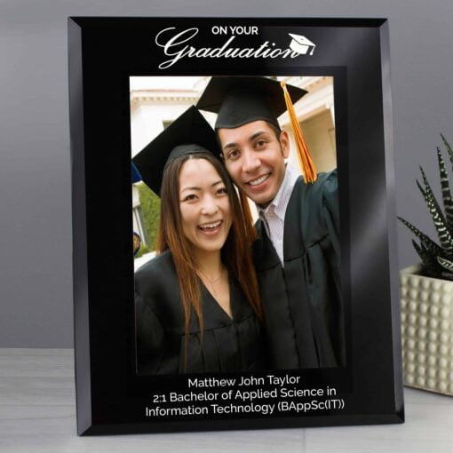 (product) Personalised Graduation Black Glass 5x7 Photo Frame