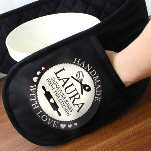 (product) Personalised Handmade With Love Black Oven Gloves
