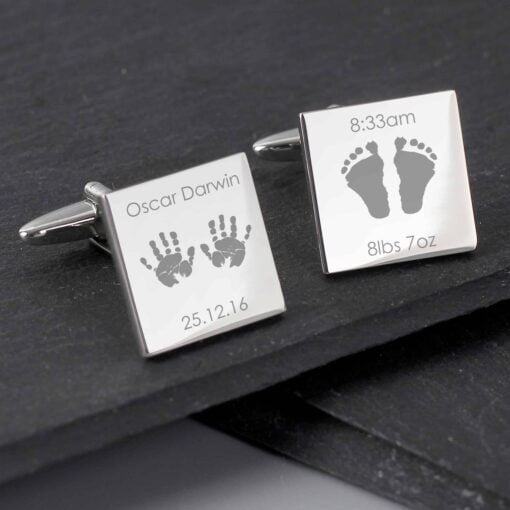 (product) Personalised Hands and Feet New Baby Square Cufflinks